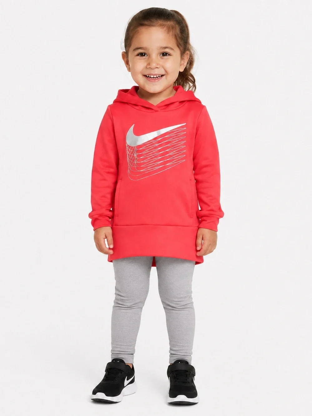 Nike Dri-FIT Girls Coral Pink Silver Swoosh Hoodie 3T Runs Small Fits 2T
